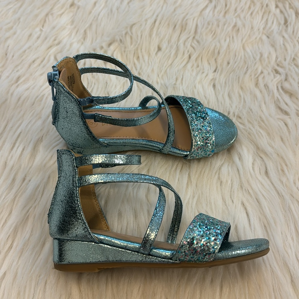 Girls Sandals Ankle Strap Low Wedge Sandals With Zipper Toddler Kid size 9 - Picture 5 of 9